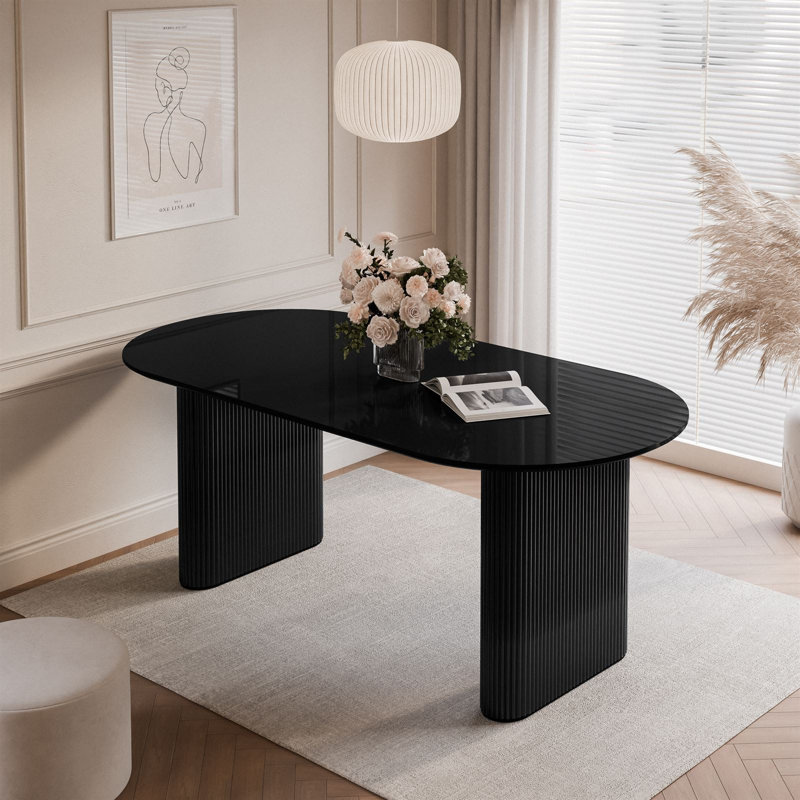 Dining Table, Black/ High gloss Black