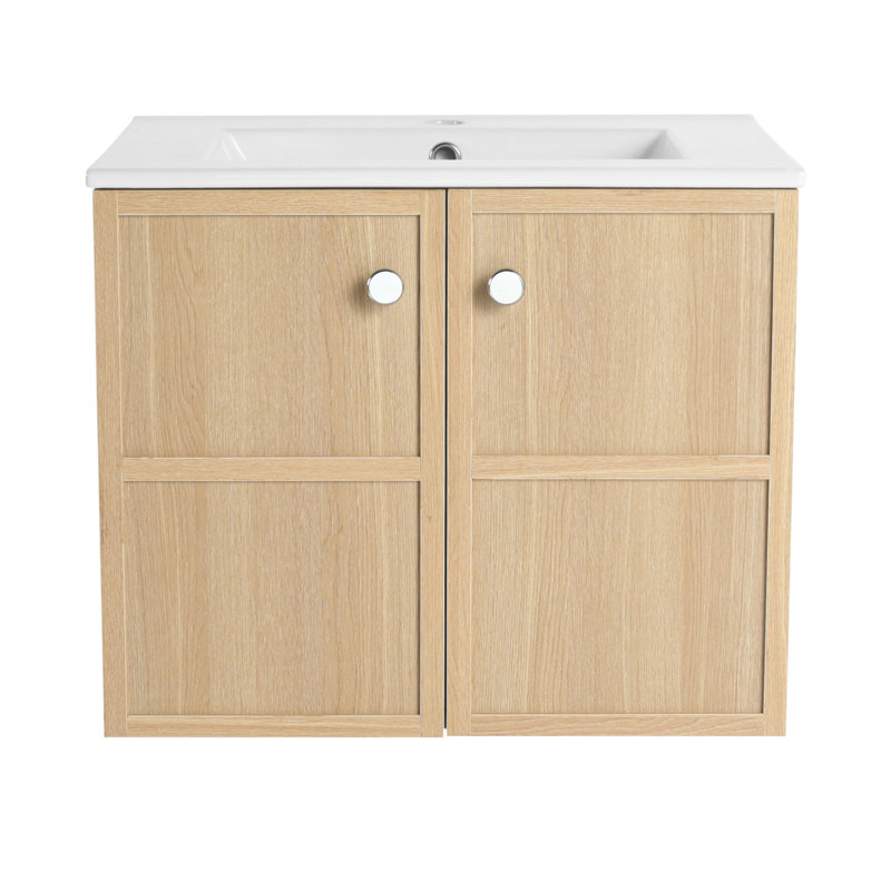 Meuble-lavabo mural de 24 po avec lavabo en céramique, portes à fermeture douce et finition élégante en chêne, 24"
