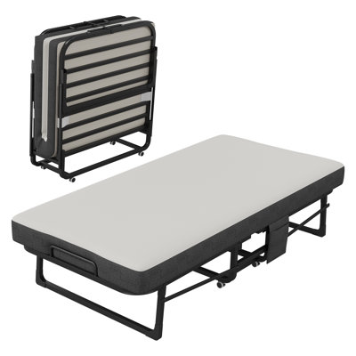 Portable Folding Rollaway Guest Bed with 5" Memory Foam Mattress, Heavy-Duty Metal Frame & Wheels – Compact Spare Bed for Small Apartments – 75x45in, 12cm Mattress