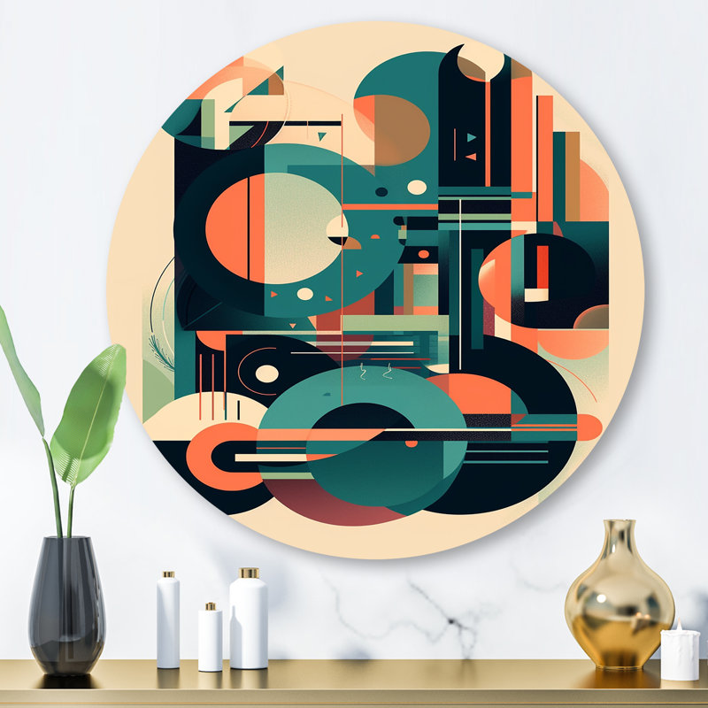 «Green Peach Elegance II», art mural rond abstrait minimalisme sur métal, H 16 po x l 16 po x P 1 po