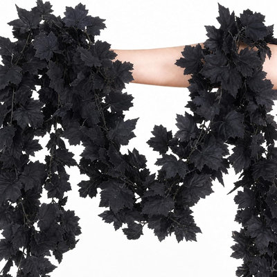 Ensemble de guirlandes d'Halloween à feuilles d'érable noires | Décoration de cheminée Spooky