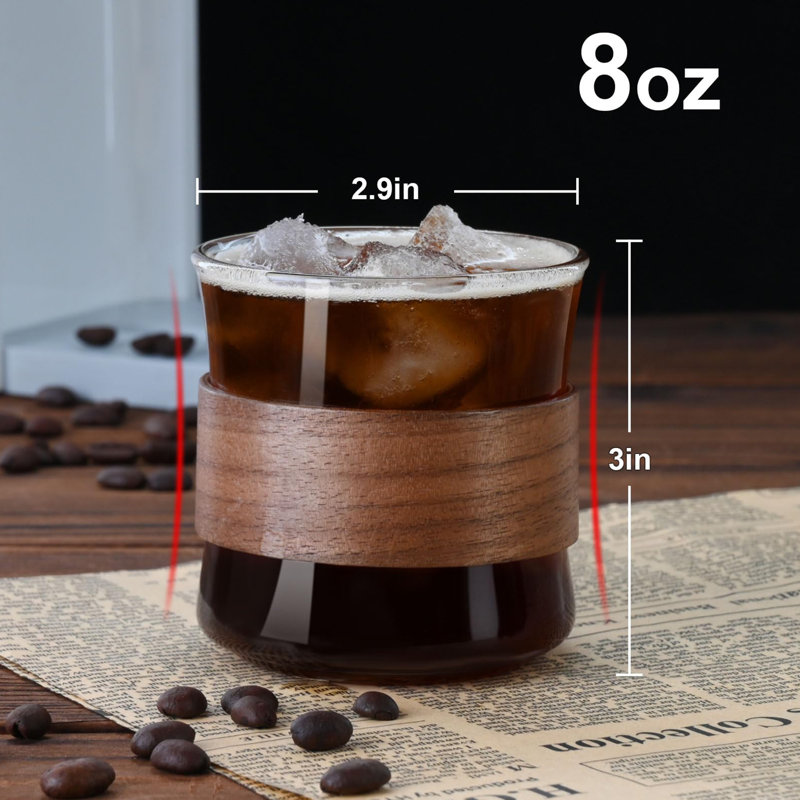 Ensemble de 2 tasses à espresso avec anneau en bois, verre à liqueur à haute teneur en borosilicate 8 oz, petite tasse à expresso transparente, accessoires pour espresso