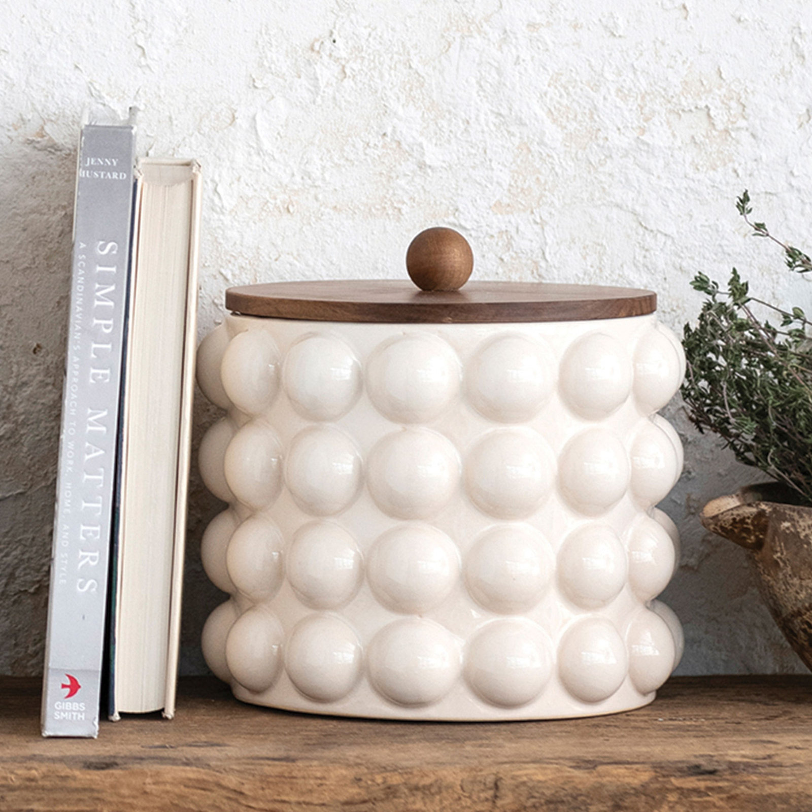Zeppelin Stoneware Raised Kitchen Canister, 8.25" H x 8.25" W x 8.25" D, Cream/Brown