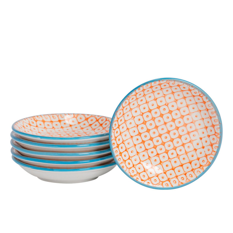 Nicola Spring Hand-Printed Sauce Dishes - 10cm - Orange - Pack of 6