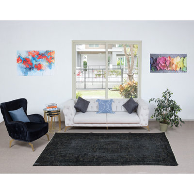 Tapis gris anthracite fait à la main 5,7 x 9,2 pi de couleur Turquie