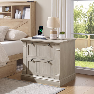Grande table de chevet l 30 po avec station de charge et 2 tiroirs de rangement