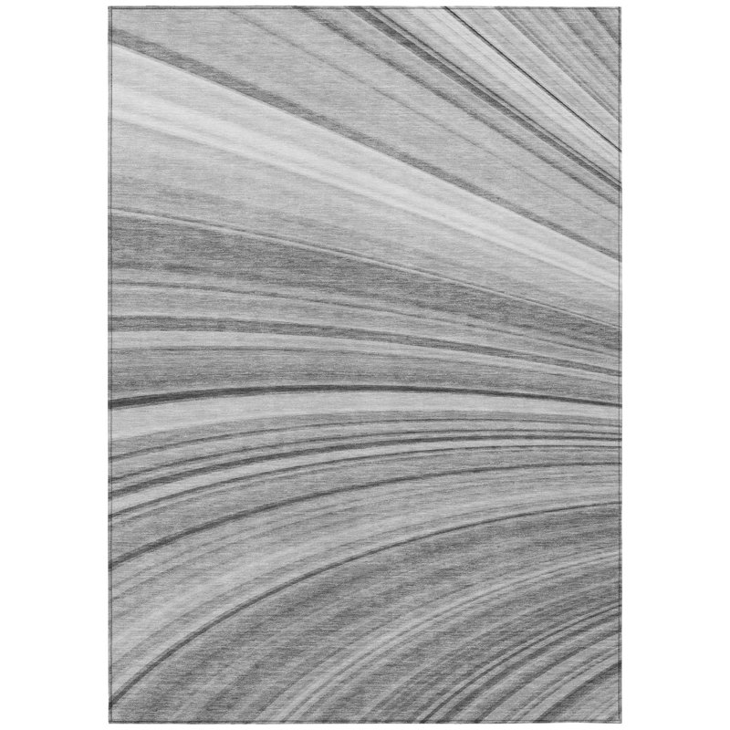 Tapis intérieur lavable abstrait argenté et ivoire 5 pi x 8 pi gris