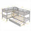Platform Bed Neutral Grey Solid Wood L-Shaped Bunk With Trundle For Family Bedrooms And Overnight Guests