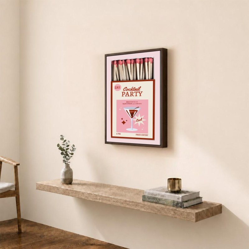 «Matchbook Party» par CAD Designs - Impression sur toile, 24" H x 18" W, Cadre plat flottant, Brown