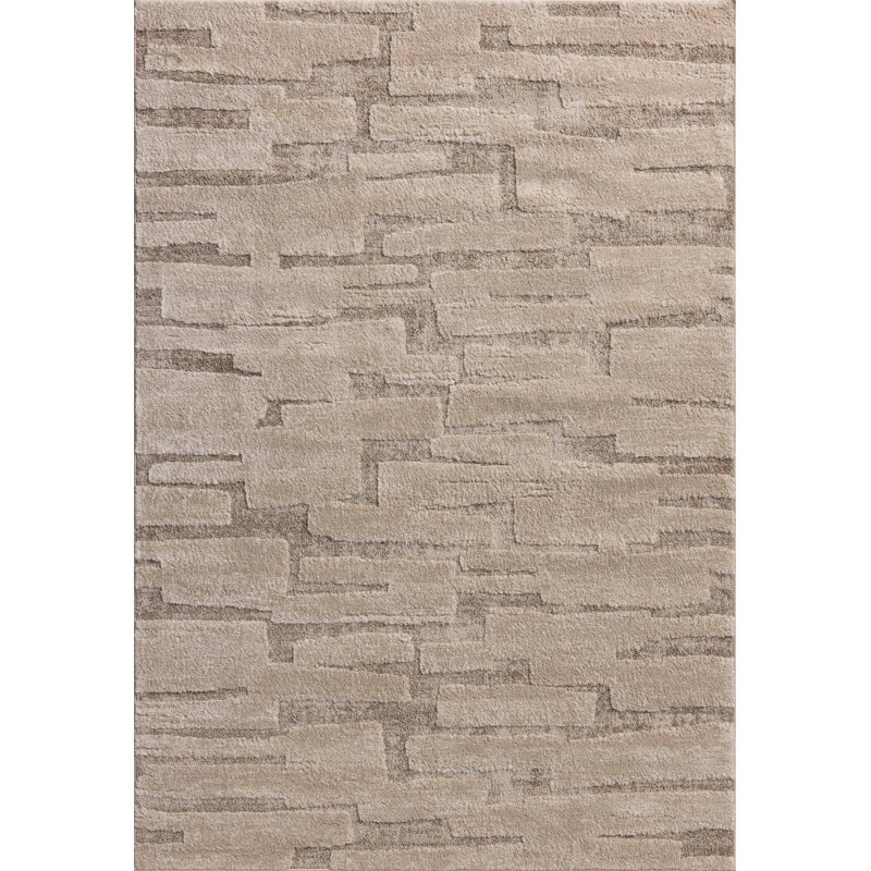 Taupe and Beige Abstract Polyester Area Rug, 5'3" x 7'6"