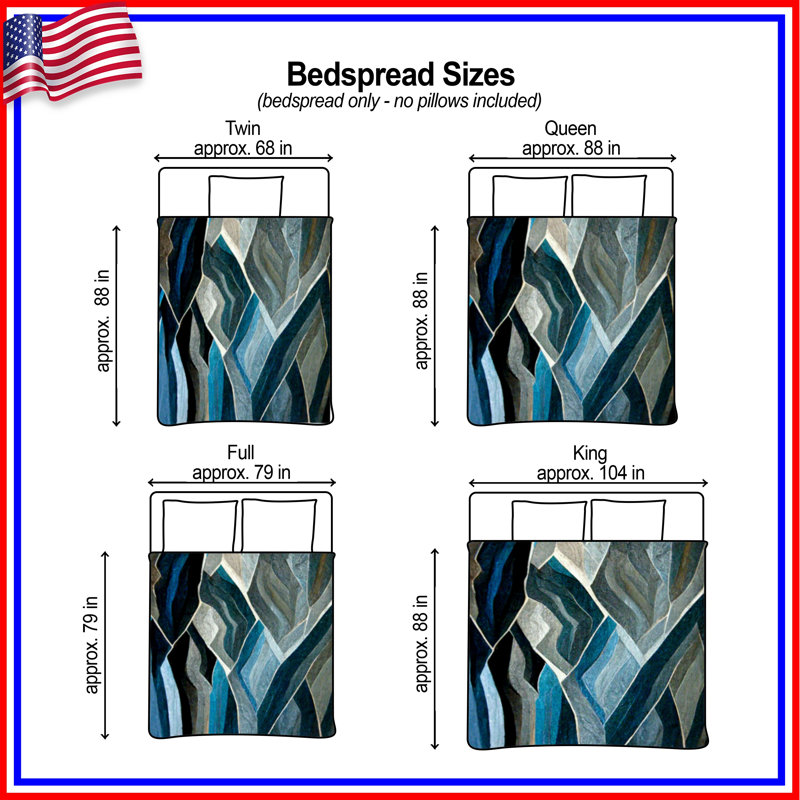 Abstract Blue Gray Quilted Bedspread All Sizes, King