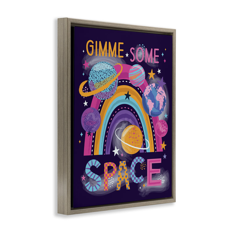 "Gimme Space Planets & Rainbow", art mural sur toile flottante par Lisa Perry White, Cadre flottant orme Montalcino