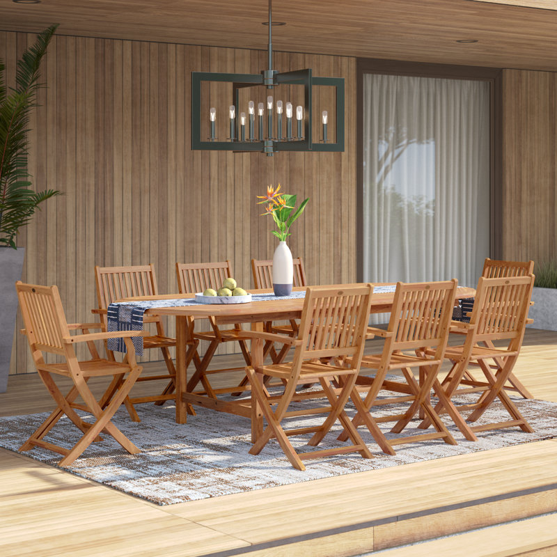 Anautica 8 - Person Teak Wood Patio Dining Set with Oval Table