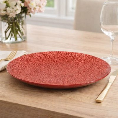 Assiette décorative de table, finition moucheté or rouge 20 pouces