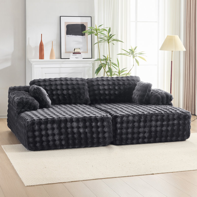 93" Velvet King Size Chaise Lounge Sofa Bed Sleeper Sofa with Dual Mattress, Gray