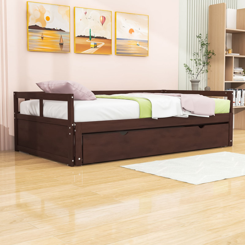 Twin Size Wooden Daybed with Trundle, Espresso