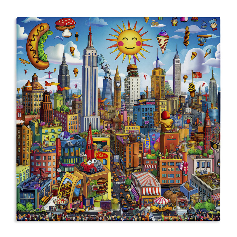 «Fun Zany Cityscape», art mural sur toile par Ray Powers, H 36 po x l 36 po