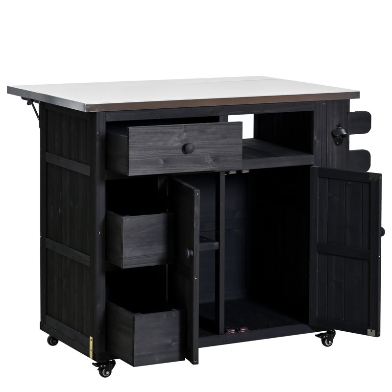 Îlot de cuisine d'extérieur en bois massif extensible 19,3 po / 28 po, Noir