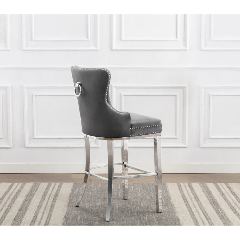 Tabouret Karahalios, Tabouret de bar (siège d'une hauteur de 29 po), Gris foncé / argenté