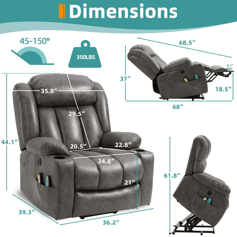 Heated Massage Chair, Gray Microfiber/Microsuede