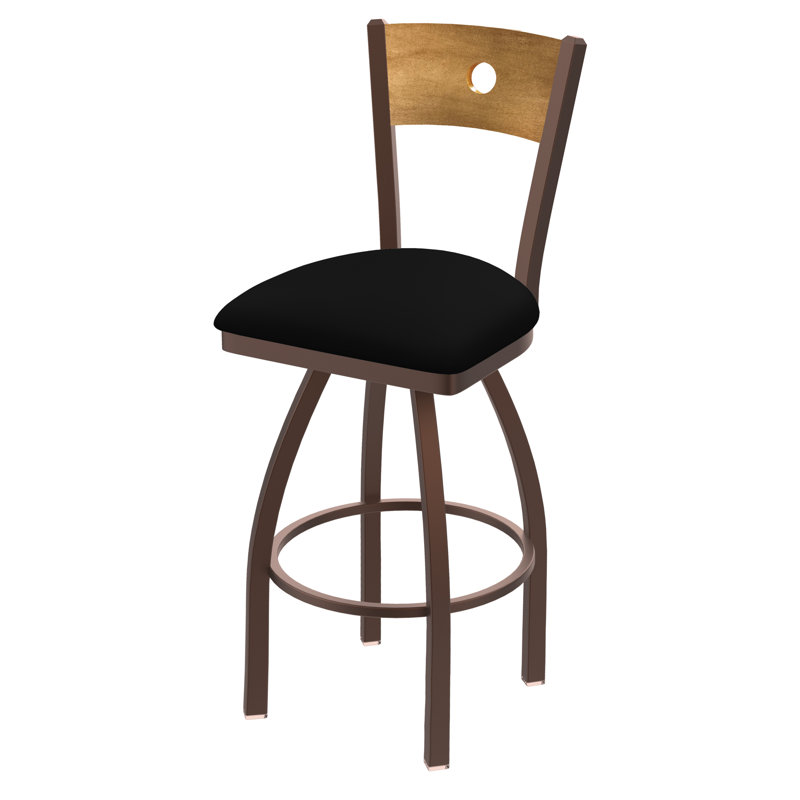830 Voltaire Swivel Bar & Counter Stool, Medium Maple, Black Vinyl / Bronze Frame, Bar Stool (30" Seat Height)