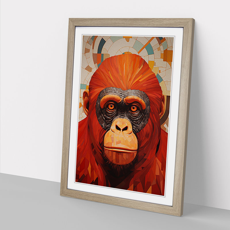 Orangutan Constructivism No.2 - Framed Print, Oak, 46cm H x 34cm W x 2cm D