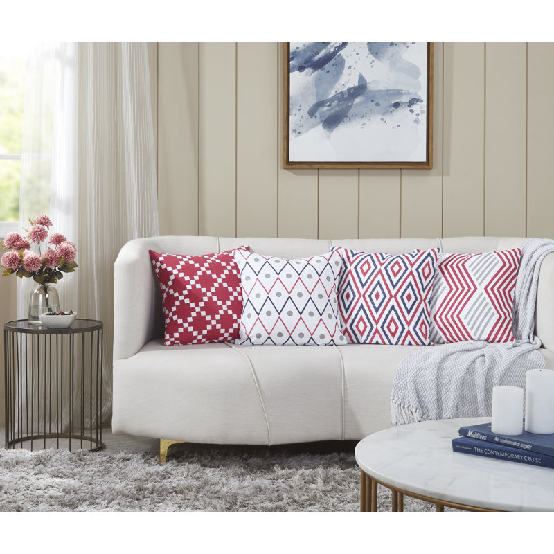 Umber Square Cushion Cover, Red/White/Grey