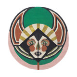 Wool Abstract Area Rug in Green/Orange/Black