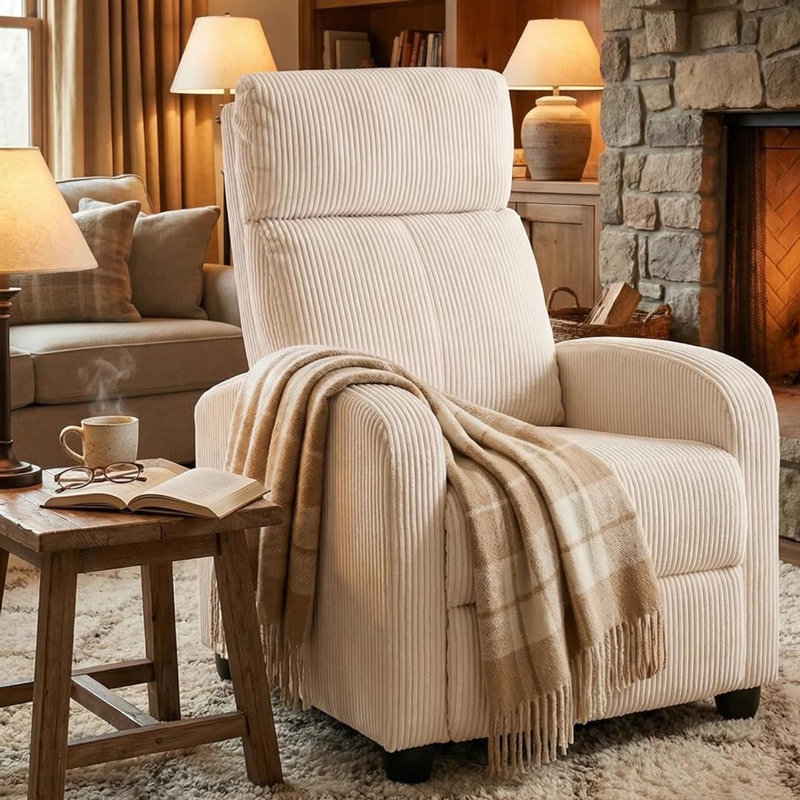 Modern and Soft Touch Corduroy Fabric Upholstered Manual Recliner, Beige
