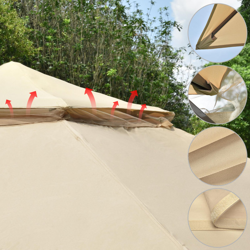 11x11ft Beige Pop-Up Gazebo Tent with Mesh Sidewalls