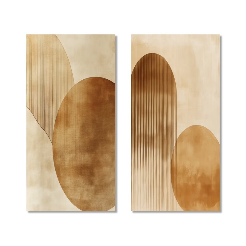 Arc solaire abstrait neutre I - Décoration murale abstraite de style Mid-Century en 2 pièces, 60" H x 56" W, Wrapped Canvas