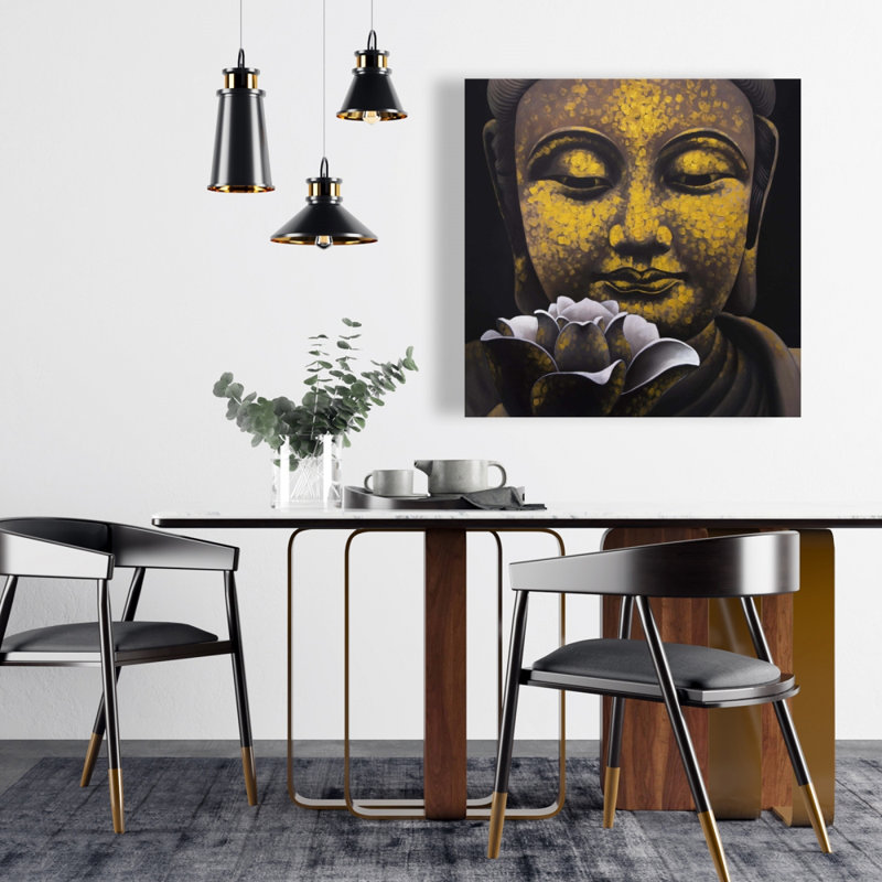 Brun, toile spirituelle de salon - sourire éternel de Bouddha