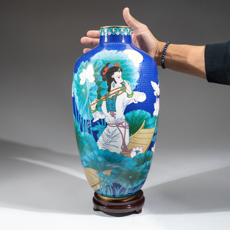 Genuine Cloisonne Vase with Custom Wooden Stand