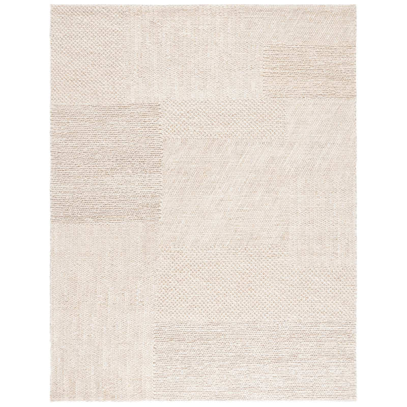 Tapis ivoire / blanchi en coton tissé à la main Kittanning, Rectangle 8 pi x 10 pi