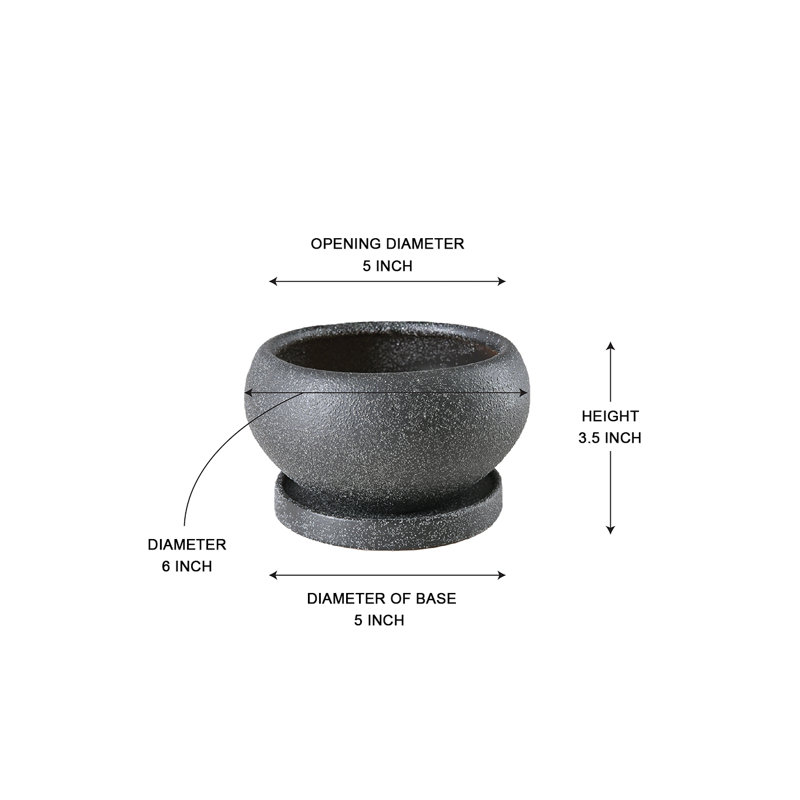  Mini pot à fleurs en granit en céramique, pots ronds noirs texturés avec soucoupes attachées, jardinières d'intérieur modernes pour plantes grasses, décorations de table et de cactus, 6 po de diamètre et 3,5 po de hauteur, paquet de 2