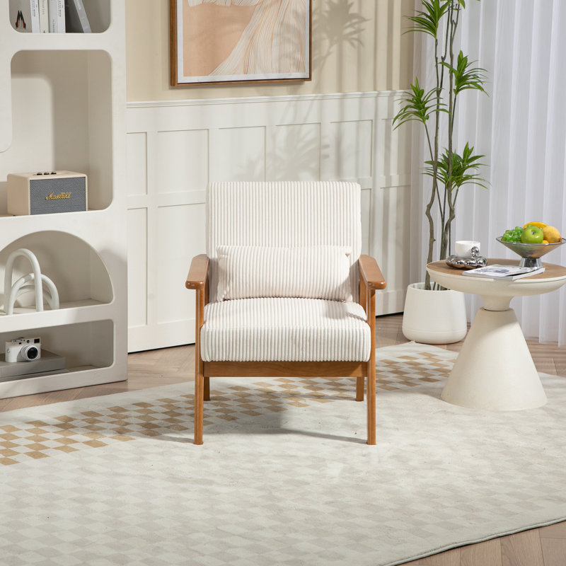 Accent Chairs Set Of 2 With Side Table, Beige Corduroy