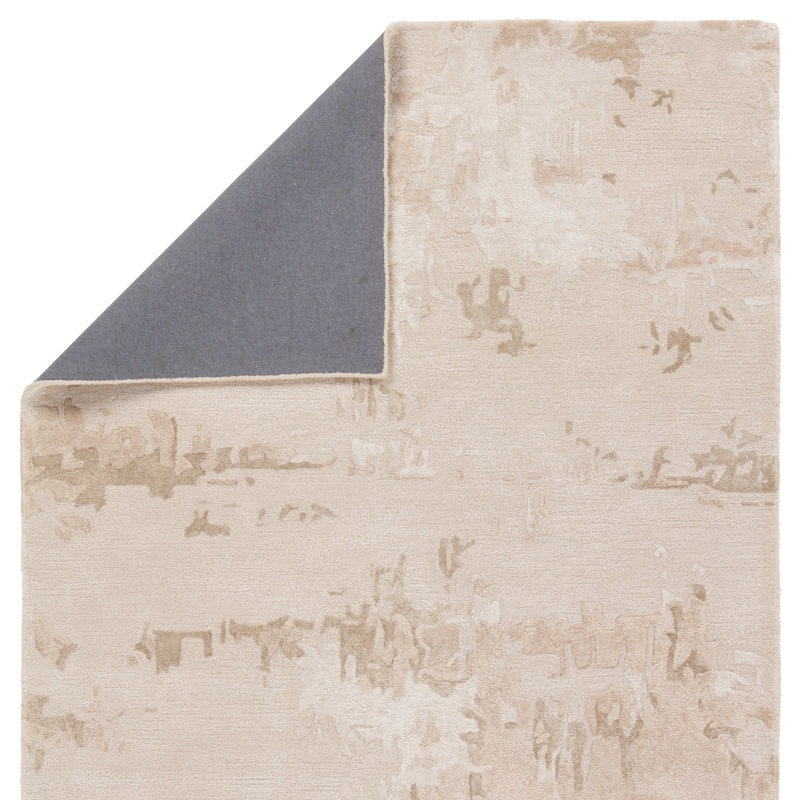 Tapis rectangulaire en viscose / laine touffeté à la main à motif abstrait gris clair / taupe, Rectangle 9 pi x 12 pi