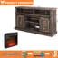 Meuble télé avec rangement Rustic Charm, console de 58 po pour téléviseur de 65 po ou moins, portes de grange coulissantes et chauffage électrique