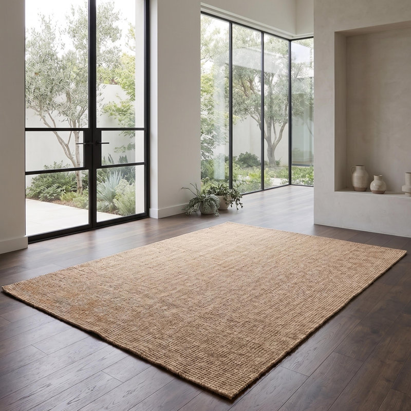 Tapis d'appoint beige texturé tissé à plat en polypropylène tissé à la machine, Accent — 3'3" x 4'11"