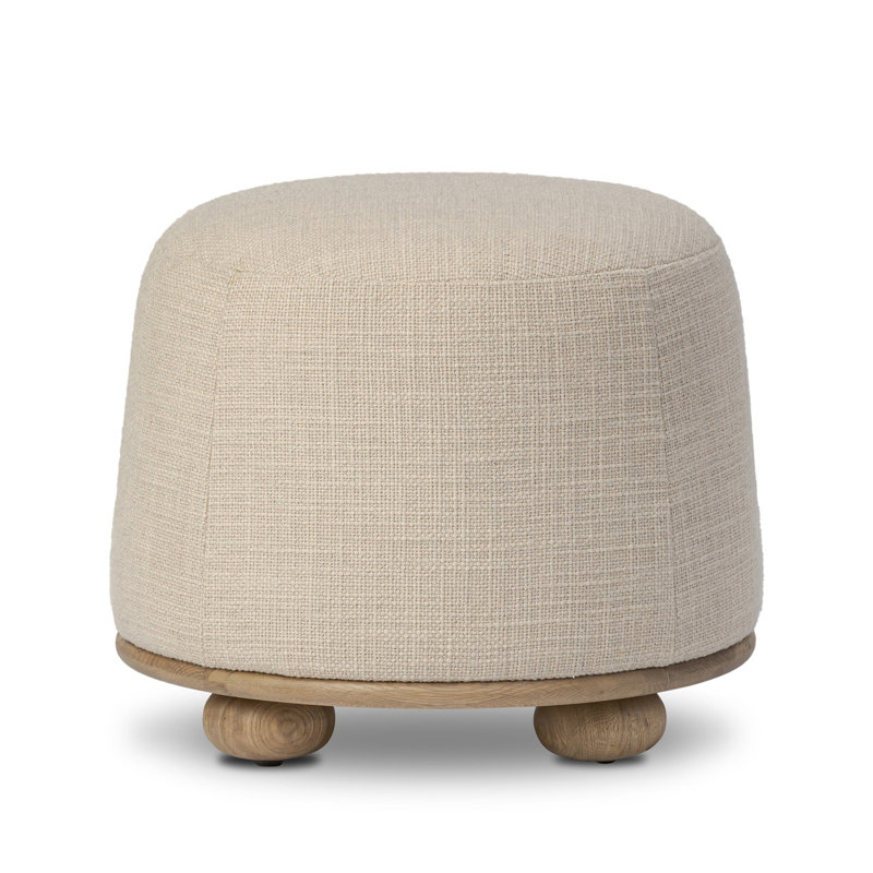 BILBURY Round Ottoman, Sand Textured Performance Basketweave