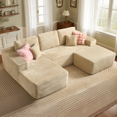 Ensemble 3 pièces Holifield modulaire sans assemblage avec repose-pieds - siège profond, méridienne en L librement combinable pour le salon et la chambre à coucher