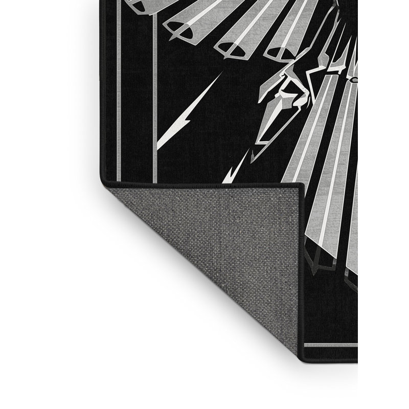 Tapis moelleux moelleux de style art déco Ahmad Thunderbird en gris - reliure noire, 4 x 2
