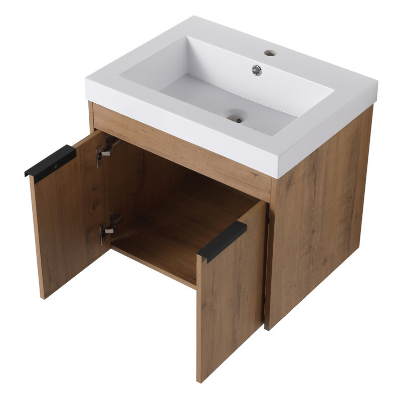 Armoire de salle de bain 24 po avec lavabo en résine - Portes à fermeture douce, structure de bassin de 24 po