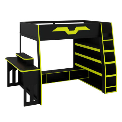 Modern Loft Bed Combining Study Area, Extensive Storage, Dynamic RGB Lighting, and Flexible Table Positioning
