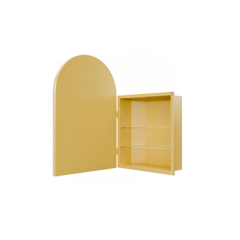 Pharmacie d'angle en métal 18 po x 24 po avec miroir arqué, tablettes en verre réglables et rangement pour salle de bain compact