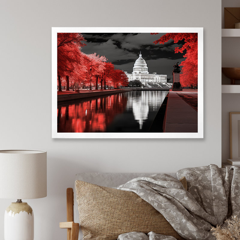 Monochromes de Washington DC, art mural grand Washington, H 34 po x l 44 po x P 1,5 po, Cadre blanc