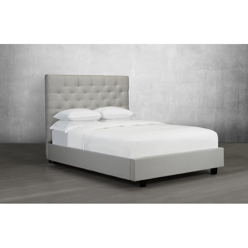 Lit plateforme tapissier à profil bas Winding, Gris, Grand