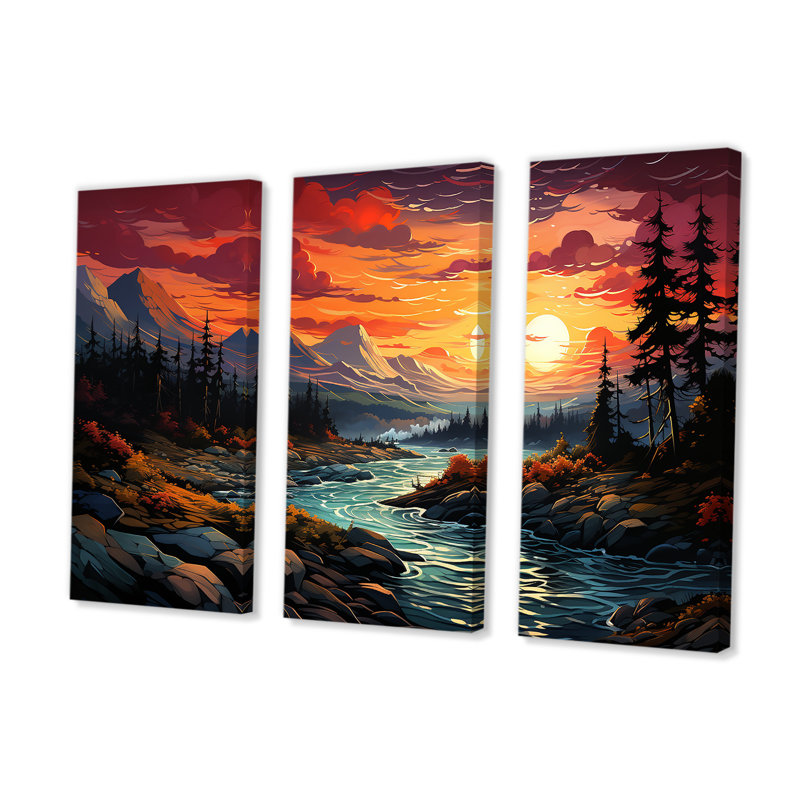 «Colorful Sunset Horizon II - Montgolfière», ensemble d'art mural, H 40 po x l 60 po x P 1 po