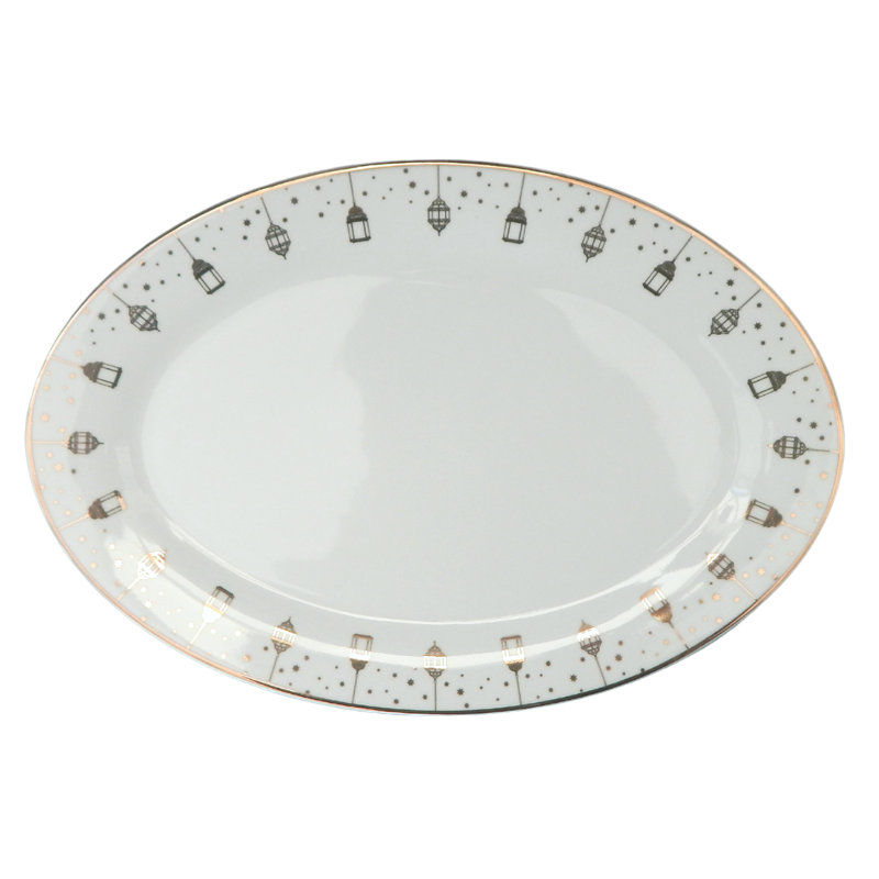 Lantern Gold Plated - 2pc Oval Dish Set - Ceramic Porcelain China
