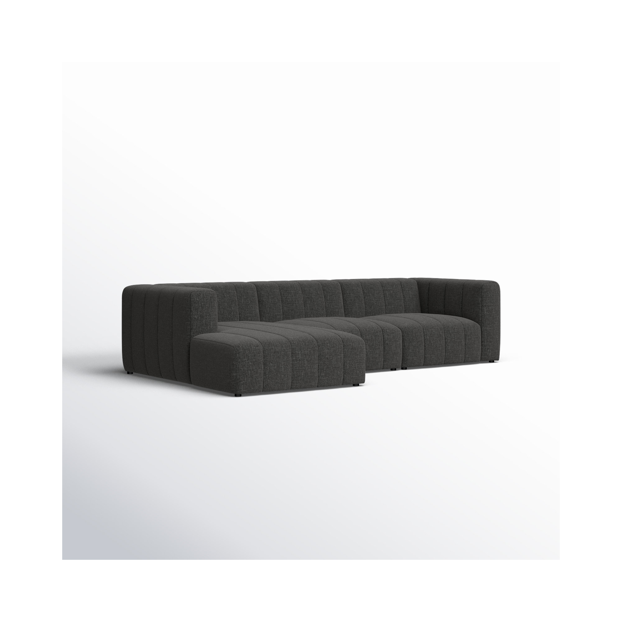 Bowry Modular Upholstered Chaise L-Sectional, Left Hand Facing, Saxon Charcoal Polyester Blend, Black